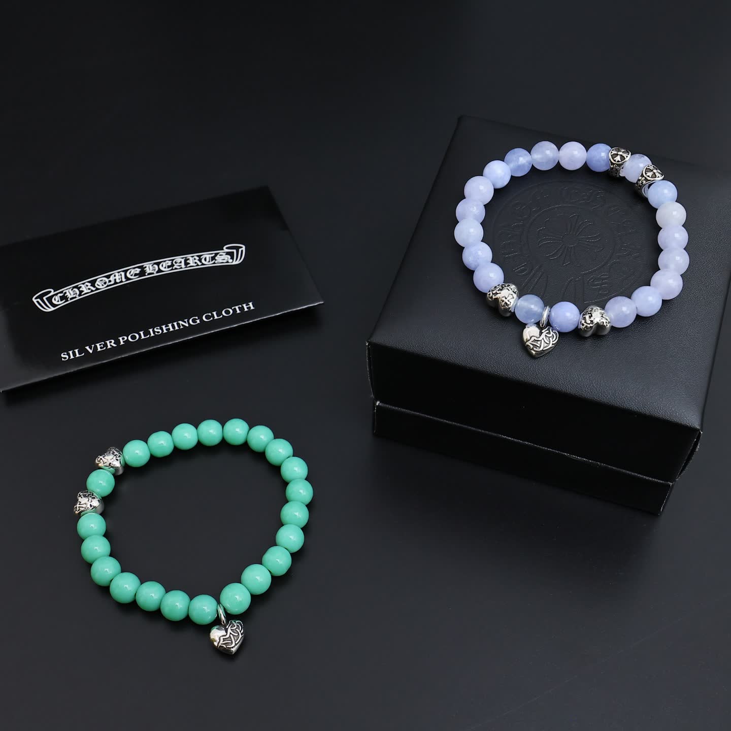Chrome Hearts Charm Heart Silver Beaded Bracelet Chrome Hearts Charm Heart Silver Beaded Bracelet